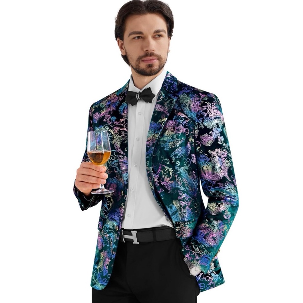 NWT MAGE MALE Mens M Slim Dress Party Prom Floral Velvet Jacket Blazer